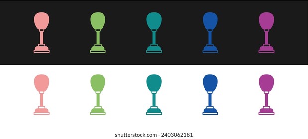 Set Punching bag icon isolated on black and white background.  Vector