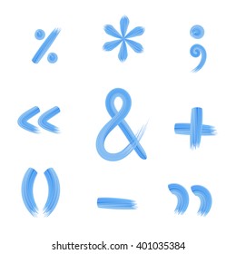 Set of punctuation marks and signs of arithmetic operations. Percentages, multiplication, semicolon, quotation marks, ampersand , plus, parentheses, minus, dash