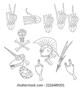 set of punk music skeleton, drawing, vector illustration