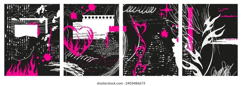 Set of punk rock scribble poster. Grunge texture, hand drawn doodle, splatters. Trendy vector illustration.
