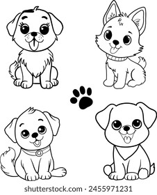 juego de cachorros. Colecciones niños perro para colorear páginas. 