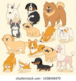 Set of Puppies isolated on pastel background : Vector Illustration