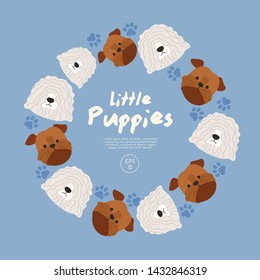 Set of Puppy faces isolated on pastel background : Vector Illustration
