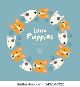 Set of Puppy faces isolated on pastel background : Vector Illustration