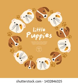 Set of Puppy faces isolated on pastel background : Vector Illustration