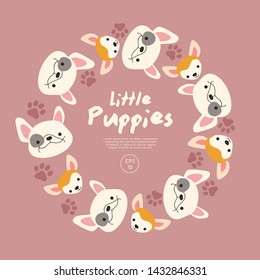 Set of Puppy faces isolated on pastel background : Vector Illustration