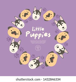 Set of Puppy faces isolated on pastel background : Vector Illustration