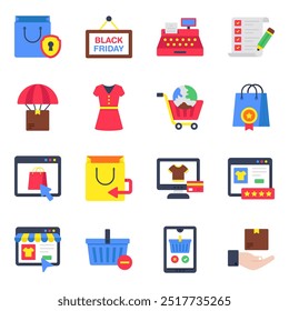 Conjunto de iconos planos de compra 

