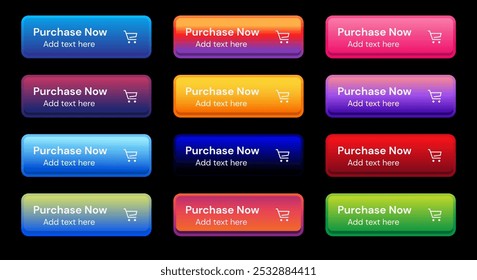 Set of Purchase Now buttons icon design template. Modern gradient colors. Purchase Now push buttons collection isolated. vector
