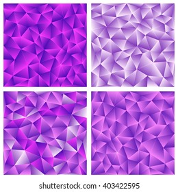 Set of purple abstract low-poly, polygonal triangular mosaic background for web, presentations and prints