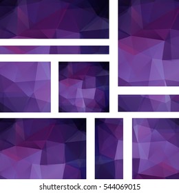 Set of purple banner templates with abstract background. Modern vector banners with polygonal background