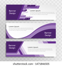 A set of purple banner templates designed for the web and various headlines are available in three different designs.