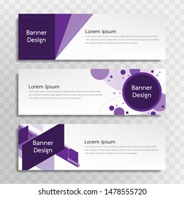 A set of purple banner templates designed for the web and various headlines are available in three different designs.
