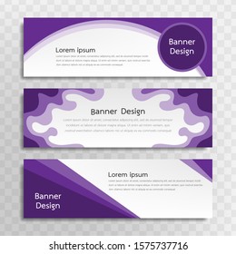 A set of purple banner templates designed for the web and various headlines are available in three different designs.