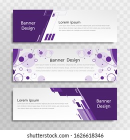 A set of purple banner templates designed for the web and various headlines are available in three different designs.