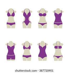 set of purple bikinis