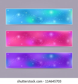 Set of Purple Blue Glowing Vector Banners
