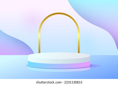 Set purple blue violet 3d object cylinder pedestal podium display gradient color minimal scene