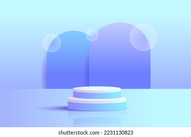 Set purple blue violet 3d object cylinder pedestal podium display gradient color minimal scene