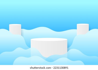 Set purple blue violet 3d object cylinder pedestal podium display gradient color minimal scene