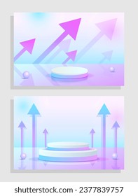 Set purple blue violet 3d object cylinder pedestal podium display gradient color minimal scene