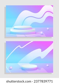 Set purple blue violet 3d object cylinder pedestal podium display gradient color minimal scene