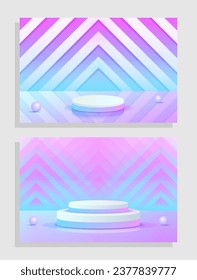 Set purple blue violet 3d object cylinder pedestal podium display gradient color minimal scene