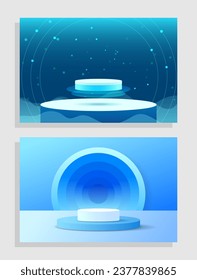 Set purple blue violet 3d object cylinder pedestal podium display gradient color minimal scene