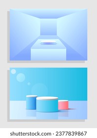 Set purple blue violet 3d object cylinder pedestal podium display gradient color minimal scene
