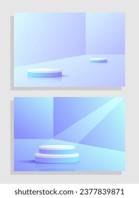 Set purple blue violet 3d object cylinder pedestal podium display gradient color minimal scene