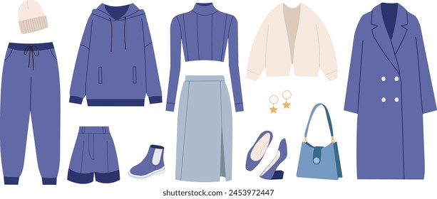 set of purple bow women's clothing in flat style on white background vector