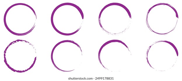 Conjunto de círculo de pincel púrpura. Ilustración vectorial.