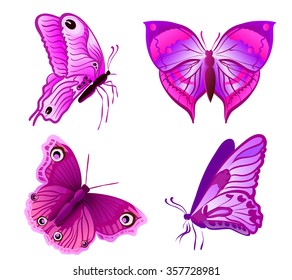 set of purple butterflies on white. vector