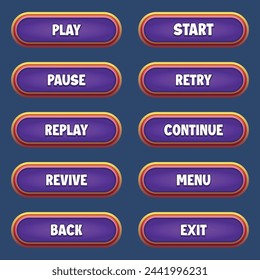 Set of purple buttons with editable text effect for mobile games game interface ui buttons set