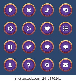 Set von lila Knöpfe für Handyspiele Spiel lila Schnittstelle Cartoon UI-Knöpfe Set UI-Elemente