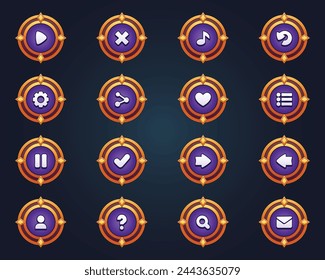 Set of purple buttons for mobile games game interface cartoon ui buttons set game ui buttons kit