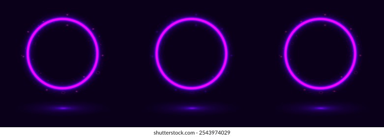 Set of purple circles.Neon light circle line.Modern technology concept.