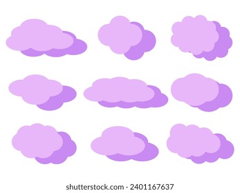 Set of purple clouds isolated on white. Vector icons. Speech bubbles. Pink	