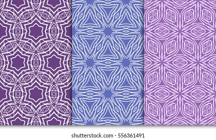 set of purple color decorative floral ornament. modern pattern. seamless vector illustration. for interior design, textile, wallpaper