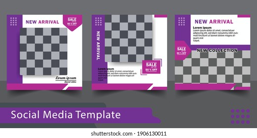 Set of purple color editable minimal square banner template. Suitable for social media post and web internet ads. with background for photo layout. Design template vector