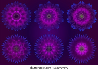 Set of purple color Floral Mandala. Arabic, Indian, Motifs. Vector Illustration