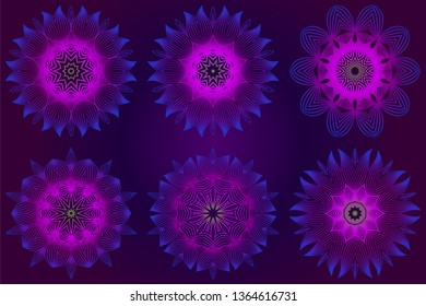 Set of purple color Floral Mandala. Arabic, Indian, Motifs. Vector Illustration
