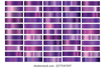 Set of purple color gradients collection. Foil texture, elegant, shiny and bright purple gradient collection.