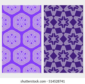 set of purple color seamless pattern. sacred flower geometry. vector illusstration.