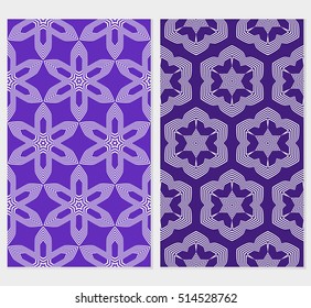 set of purple color seamless pattern. sacred flower geometry. vector illusstration.