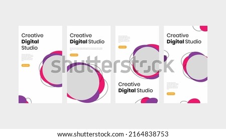 Set of purple creative studio minimal roll up standee banner and social media story template
