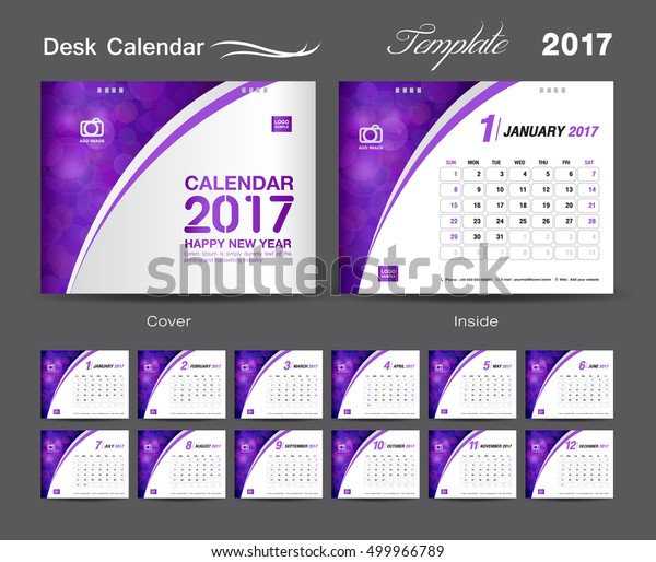 Set Purple Desk Calendar 2017 Template Stock Vector Royalty Free
