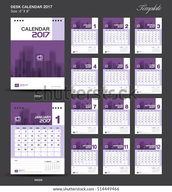 Set Purple Desk Calendar 2017 Year Stock Vector Royalty Free