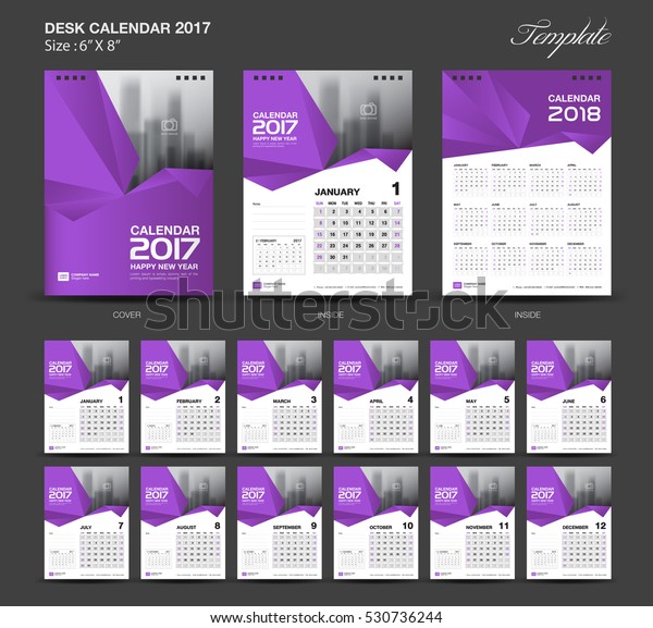 Set Purple Desk Calendar 2017 Year Royalty Free Stock Image