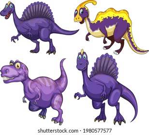 Set of purple dinosaur cartoon character illustration